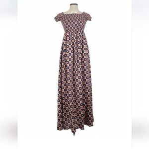 Floral Smocked Maxi Dress in Navy and Peach